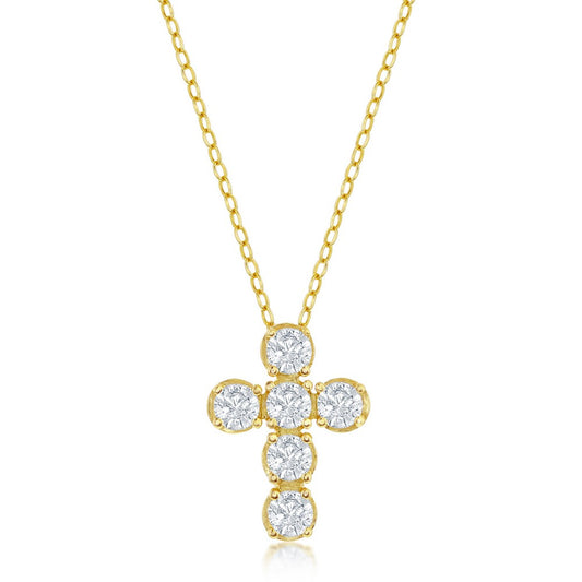 Sterling Silver CZ Cross Necklace - Gold Plated