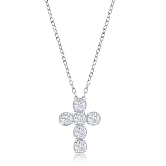 Sterling Silver CZ Cross Necklace