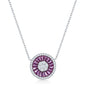 Sterling Silver White CZ and Ruby CZ Baguette Circle Necklace