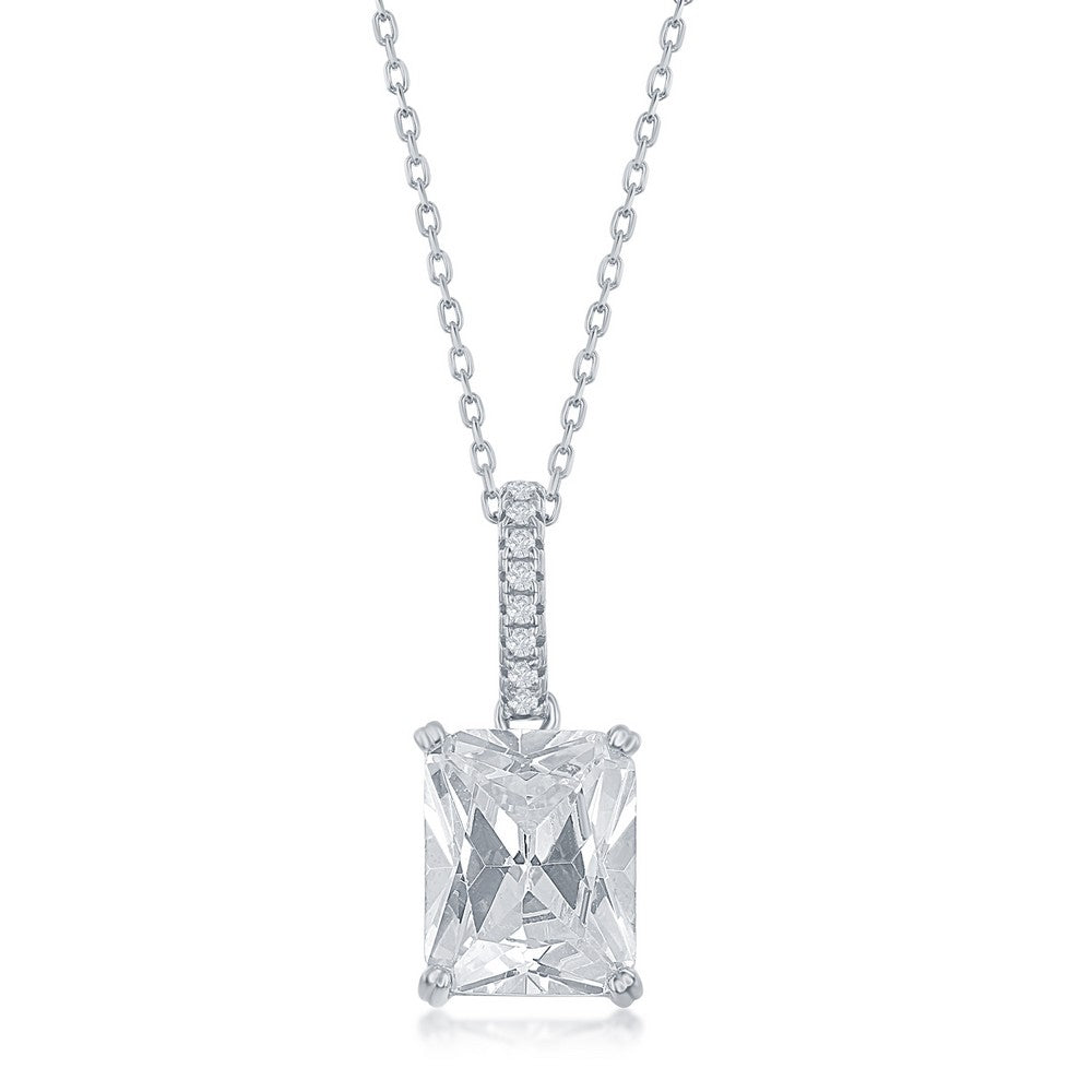 Sterling Silver Rectangle Cushion-Cut CZ Necklace