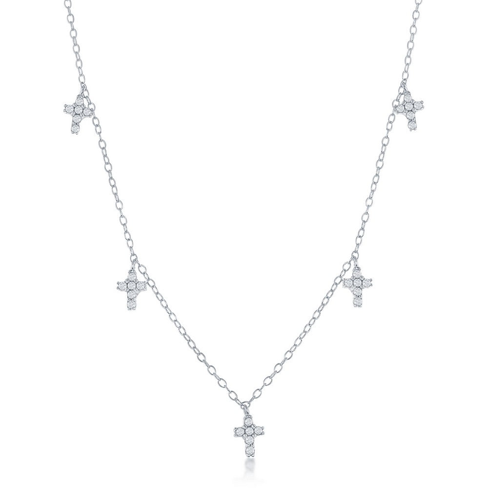 Sterling Silver Dangling CZ Cross Necklace