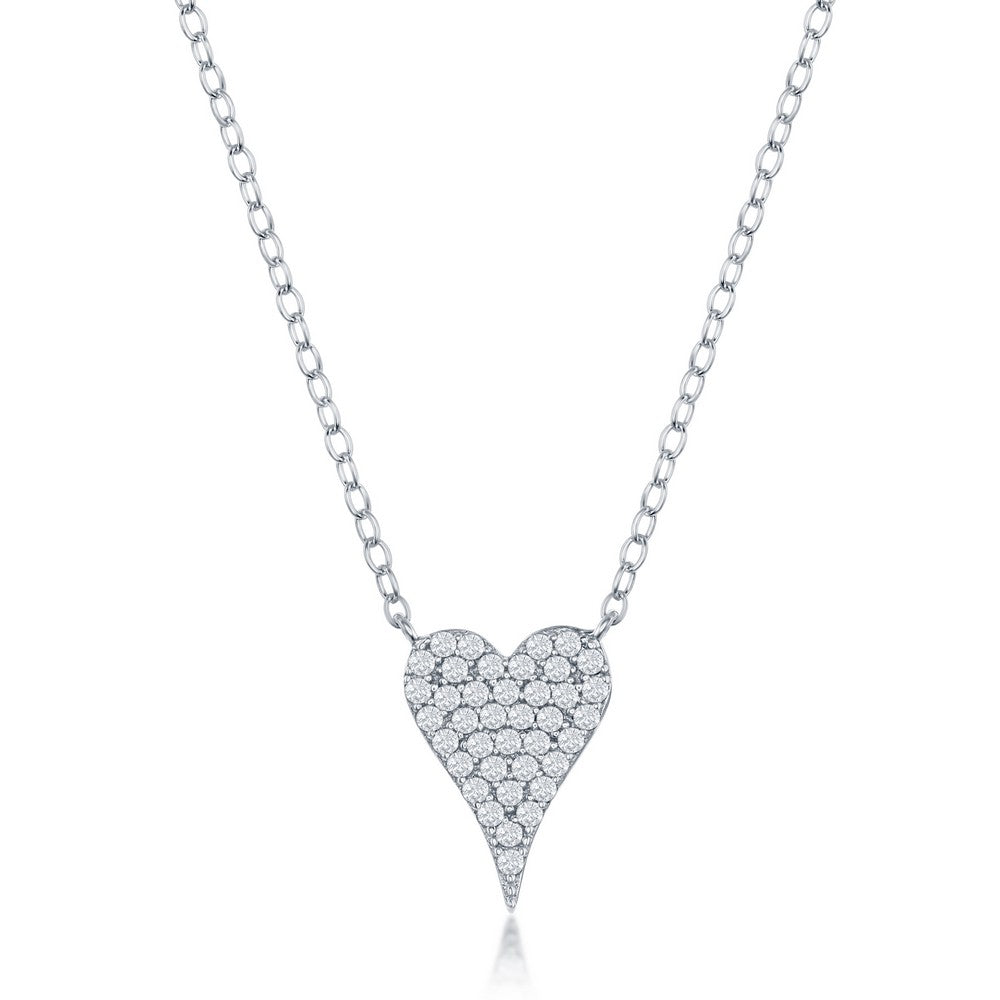 Sterling Silver Micro Pave CZ Small Heart Necklace