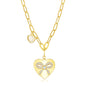 Sterling Silver Heart with CZ Ribbon Paperclip Necklace - Gold Plated