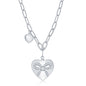 Sterling Silver Heart with CZ Ribbon Paperclip Necklace