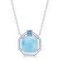 Sterling Silver Cushion-Cut Larimar with CZ Hexagon Necklace