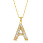 Sterilng Silver Micro Pave CZ  'A'  Block Initial w/Paperclip Chain - Gold Plated