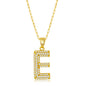 Sterilng Silver Micro Pave CZ  'E'  Block Initial w/ Paperclip Chain - Gold Plated