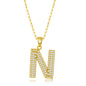 Sterilng Silver Micro Pave CZ  'N'  Block Initial w/ Paperclip Chain - Gold Plated