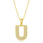 Sterilng Silver Micro Pave CZ  'U'  Block Initial w/ Paperclip Chain - Gold Plated