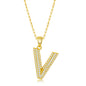 Sterilng Silver Micro Pave CZ  'V'  Block Initial w/ Paperclip Chain - Gold Plated