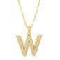 Sterilng Silver Micro Pave CZ  'W'  Block Initial w/ Paperclip Chain - Gold Plated