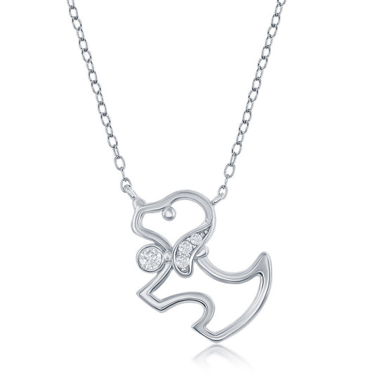 Sterling Silver Standing Dog CZ Necklace