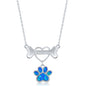 Sterling Silver Dog Bone w/ Heart & Blue Opal Paw Necklace