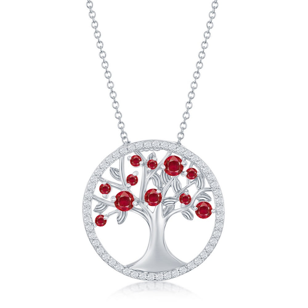 Sterling Silver 'January' Birthstone Tree of Life Necklace - Garnet CZ