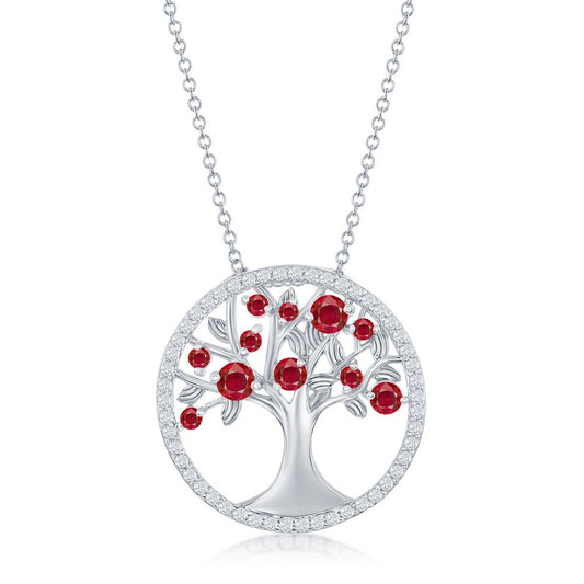 Sterling Silver 'January' Birthstone Tree of Life Necklace - Garnet CZ