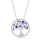 Sterling Silver 'February' Birthstone Tree of Life Necklace - Amethyst CZ