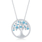 Sterling Silver 'March' Birthstone Tree of Life Necklace - Aqua CZ