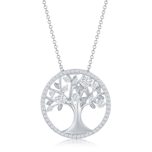 Sterling Silver 'April' Birthstone Tree of Life Necklace - White CZ