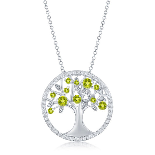 Sterling Silver 'August' Birthstone Tree of Life Necklace - Peridot CZ