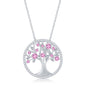 Sterling Silver 'October' Birthstone Tree of Life Necklace - Pink CZ