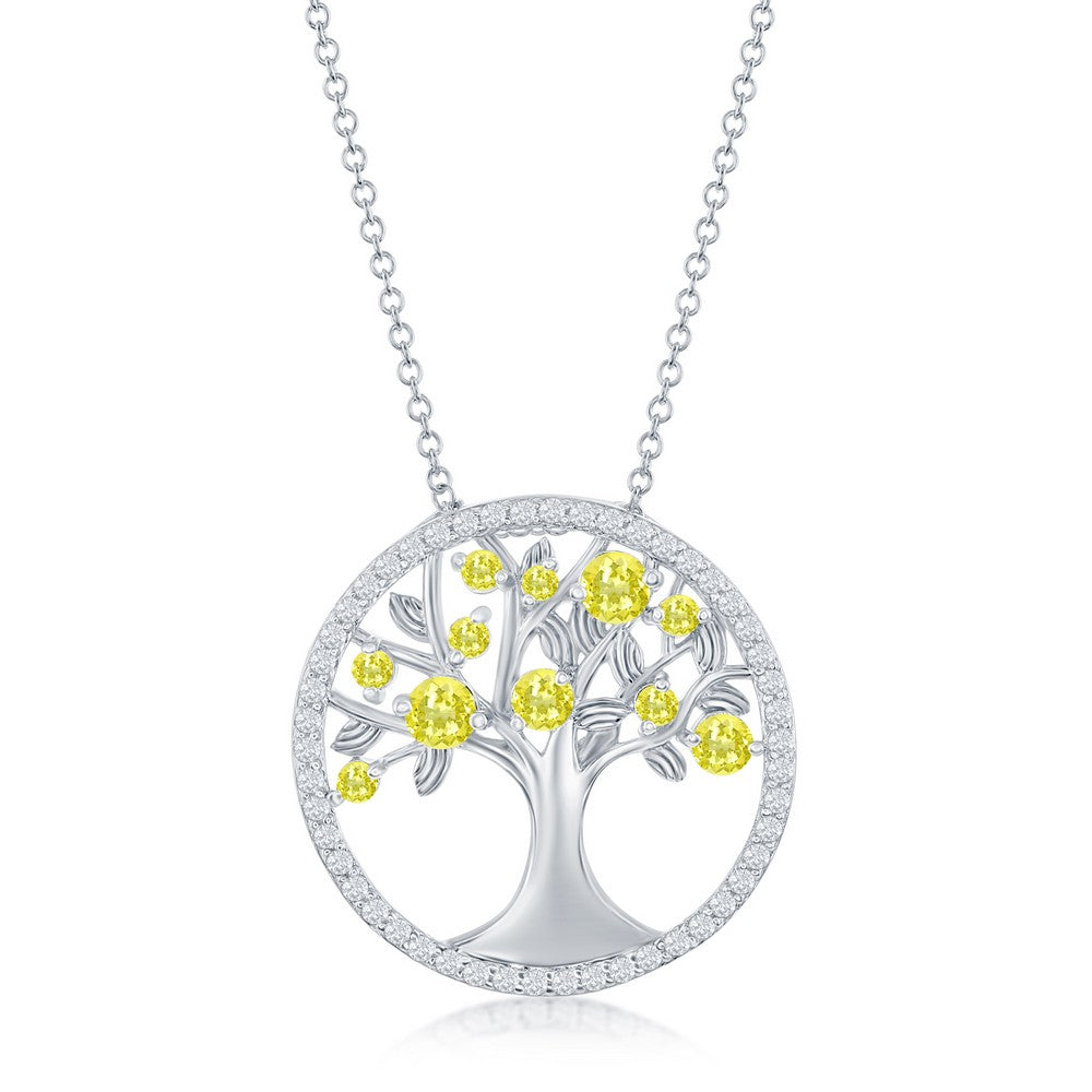 Sterling Silver Citrine CZ 'November' Birthstone Tree of Life Necklace