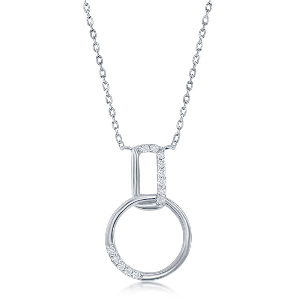 Sterling Silver CZ Bar and Circle Necklace