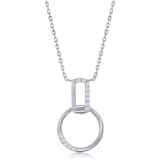 Sterling Silver CZ Bar and Circle Necklace