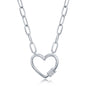 Sterling Silver Micro Pave CZ Heart Carabiner Paperclip Necklace