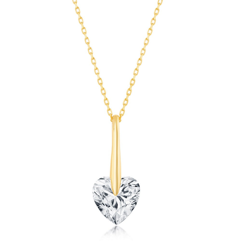 Sterling Silver 10mm Heart CZ Necklace - Gold Plated