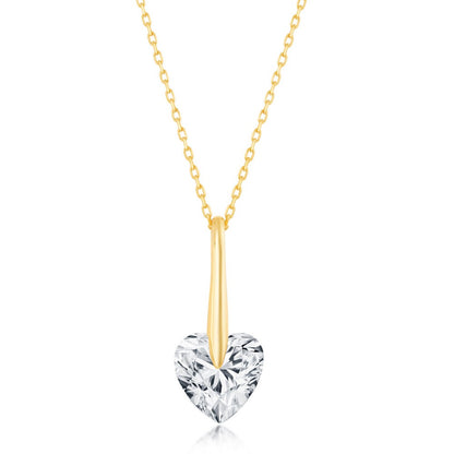 Sterling Silver 10mm Heart CZ Necklace - Gold Plated