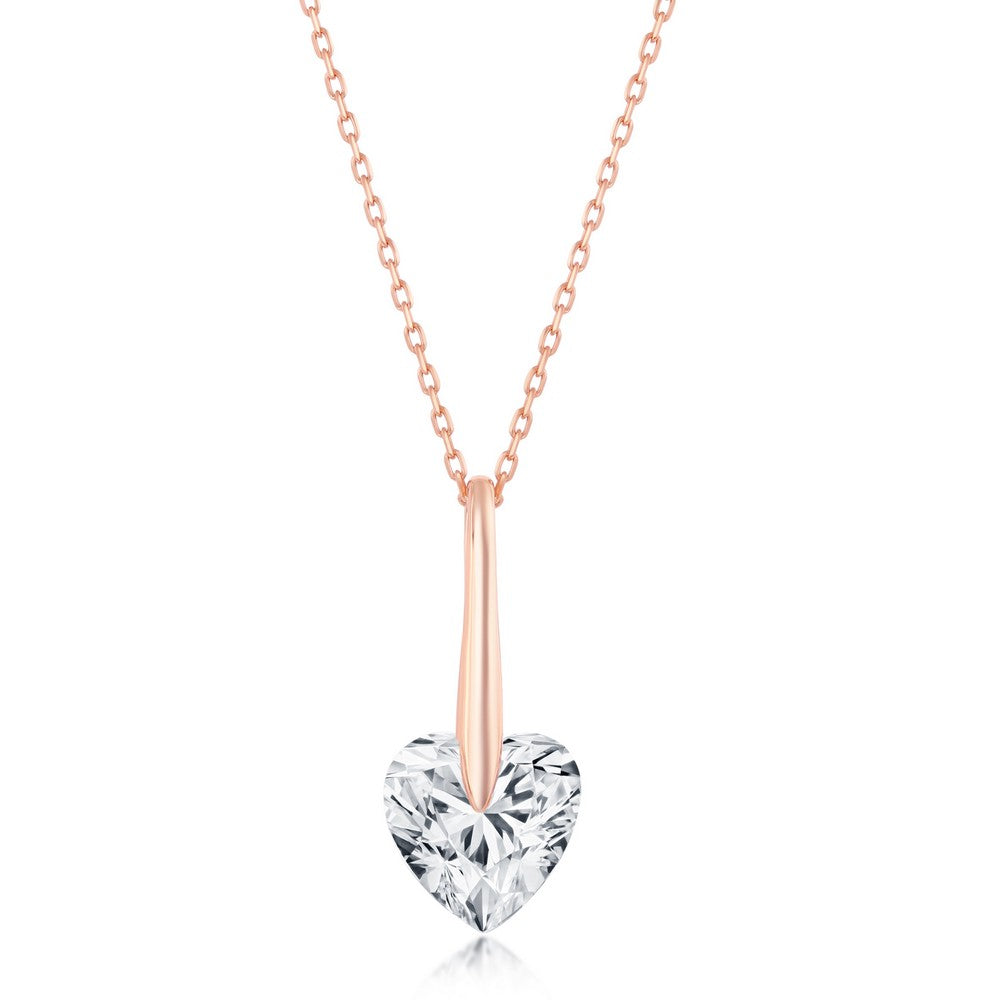 Sterling Silver 10mm Heart CZ Necklace - Rose Gold Plated