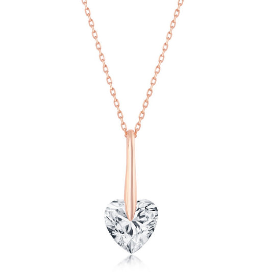 Sterling Silver 10mm Heart CZ Necklace - Rose Gold Plated