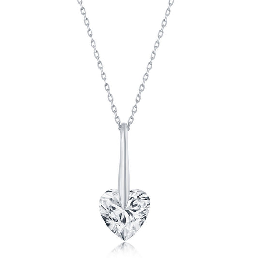 Sterling Silver 10mm Heart CZ Necklace