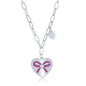 Sterling Silver Heart with Ruby CZ Ribbon Paperclip Necklace