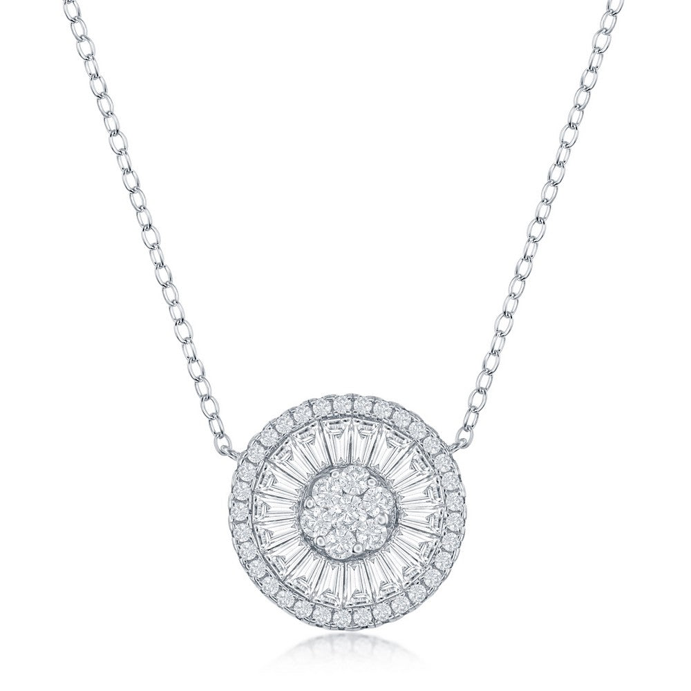 Sterling Silver White CZ Baguette Circle Necklace