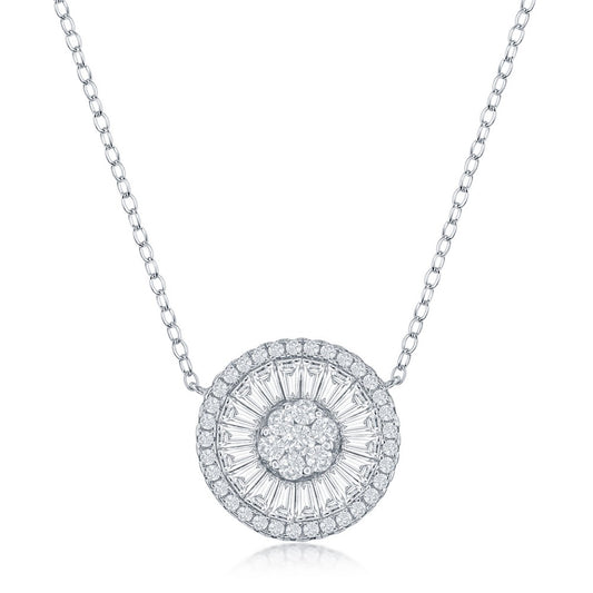 Sterling Silver White CZ Baguette Circle Necklace