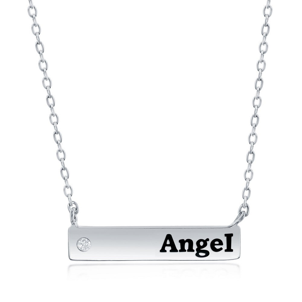 Sterling Silver Bar & CZ 'Angel' Necklace