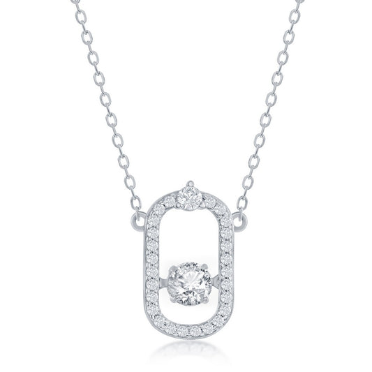 Sterling Silver Dancing CZ Oval Necklace