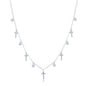 Sterling Silver Alternating Cross & Bezel-Set CZ Necklace