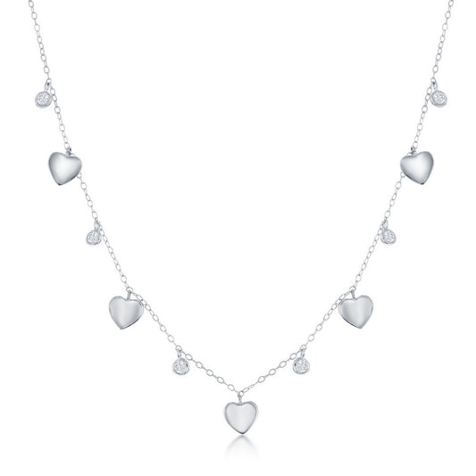 Sterling Silver Alternating Heart & Bezel-Set CZ Necklace