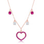 Sterling Silver Station White & Ruby CZ Heart Necklace - Rose Gold Plated