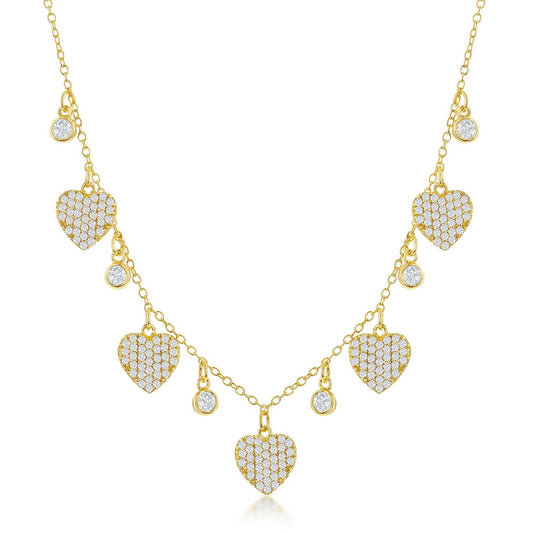 Sterling Silver Round & Heart CZ Necklace - Gold Plated