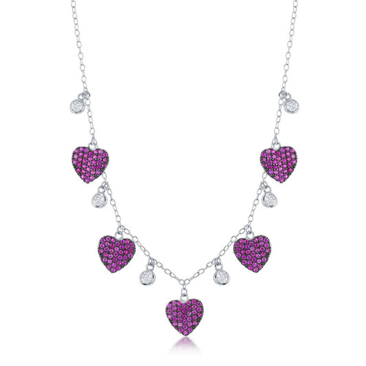 Sterling Silver Round & Heart Ruby CZ Necklace