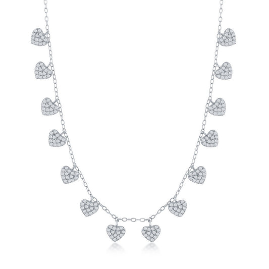 Sterling Silver Dangling CZ Hearts Necklace