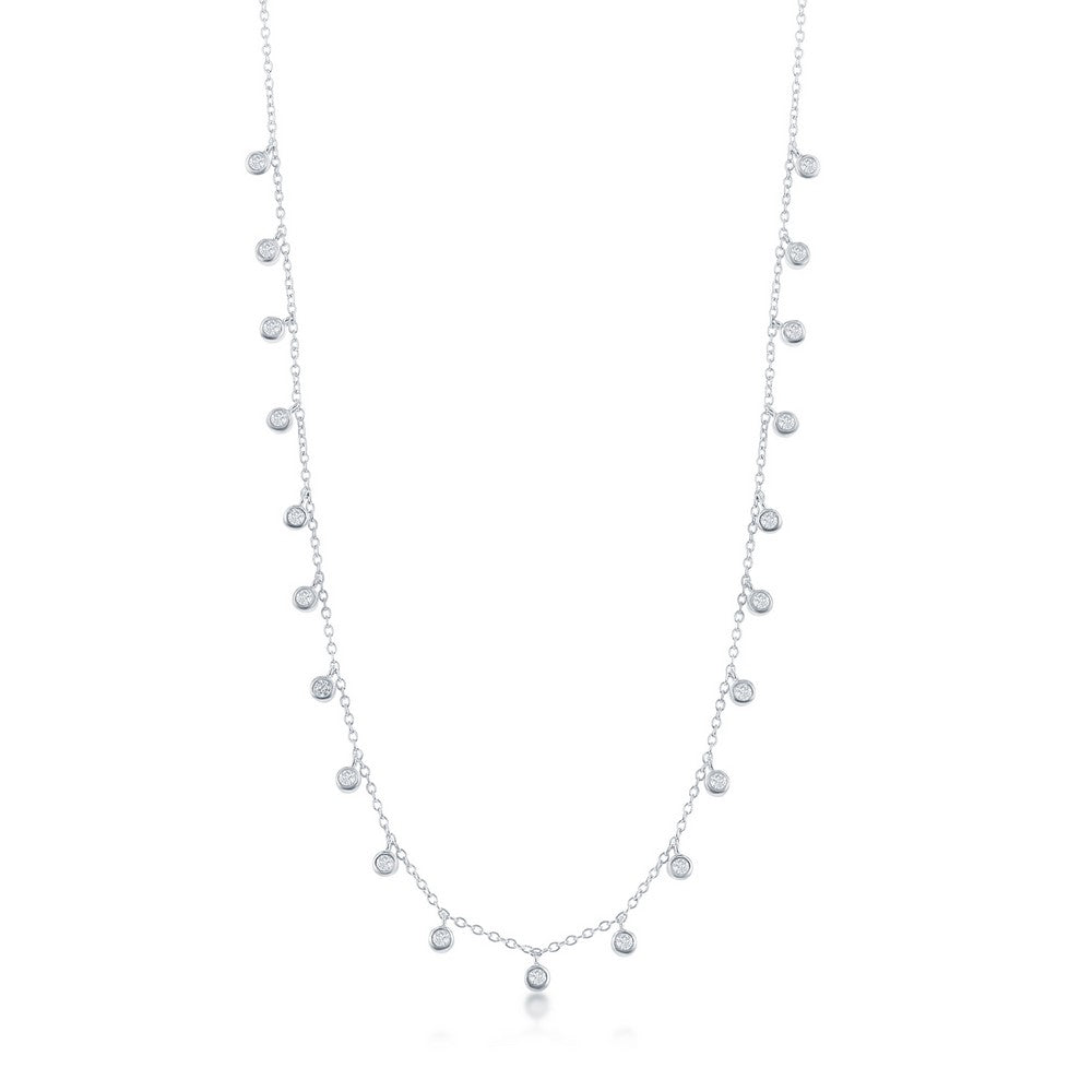 Sterling Silver Dangling Bezel-Set CZ Necklace