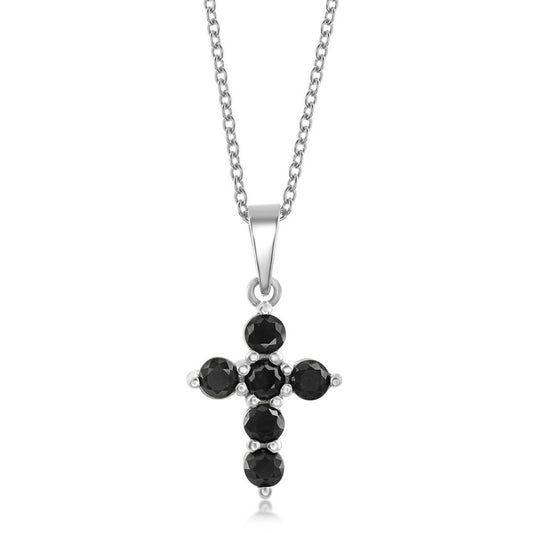 Sterling Silver Cross Necklace - Black Sapphire