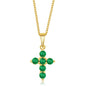 Sterling Silver Cross Necklace - Emerald - Gold Plated