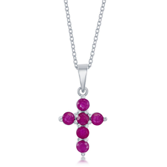 Sterling Silver Cross Necklace - Ruby