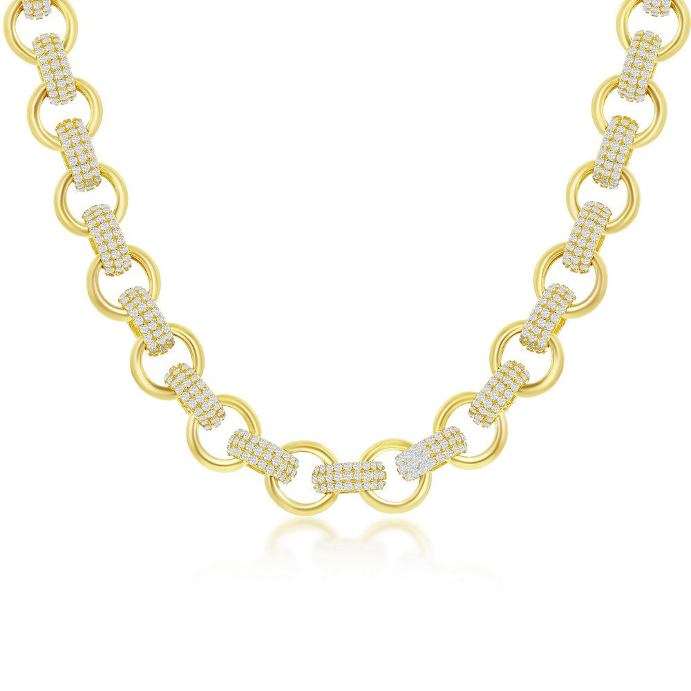 Sterling Silver Micro Pave CZ Linked Necklace - Gold Plated