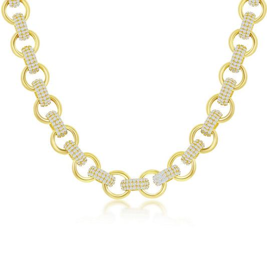 Sterling Silver Micro Pave CZ Linked Necklace - Gold Plated